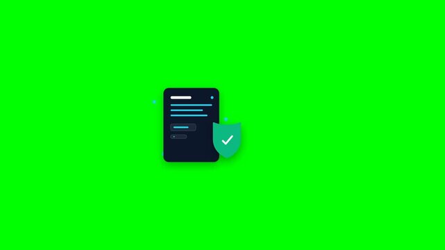 A premium digital financial transaction verification icon. Features a transaction document undergoing a sequential scan, data validation, and security shield confirmation. Designed with a clean, geome