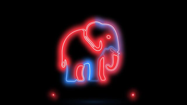 Glow neon elephant light animation glowing blue and red on dark