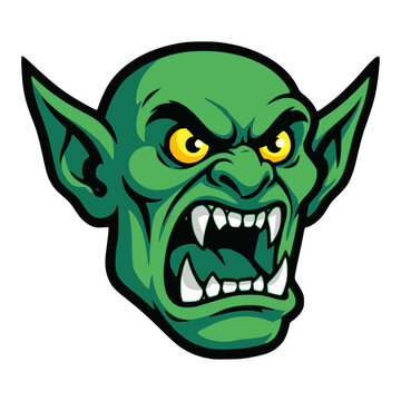 Angry green orc head medieval fantasy monster character flat color vector illustration template design