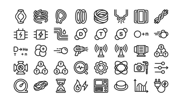 Collection of various scientific and technology icons isolated on transparent background