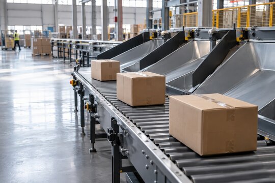 Conveyor diverting parcels into sorting chutes