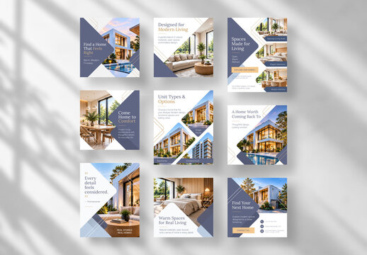 Social Media Template Set for Real Estate, Property and Modern Home Living Business 