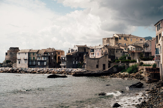 Old and charming village along the coast along the sea in Corsica