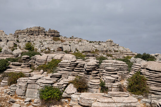 Limestone rocks stacked on top of each other at El Torcal de Antequera Sapin