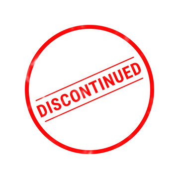 A bright red circular stamp design featuring the word discontinued written in bold capital letters isolated on a clean white background surface
