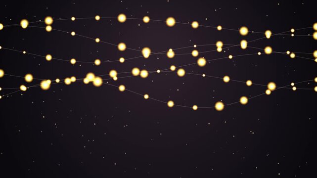 Elegant golden glowing string lights festive party celebration dark background magical holiday season