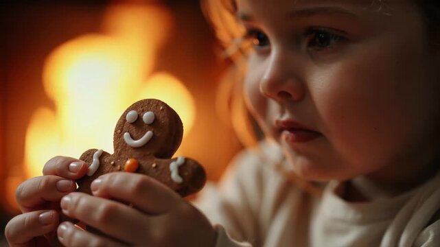 Nostalgischer Moment: Kind mit verzierten Lebkuchen