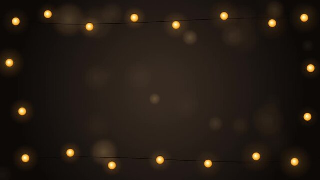 Festive golden string lights glowing beautifully forming a frame on a dark background ideal for celeb