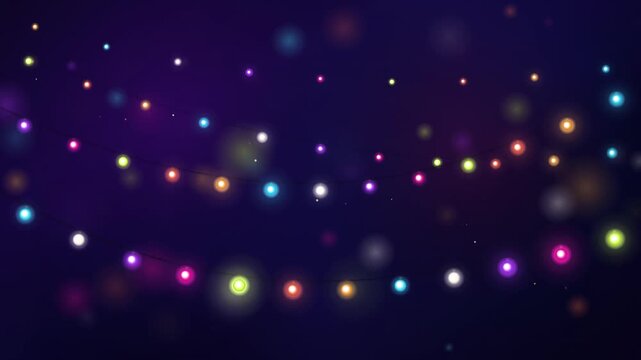 Festive twinkling multicolored string lights create a beautiful shimmering party background holiday e