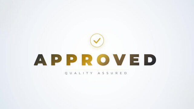 Approved text logo design with gold gradient details on a light gray background.