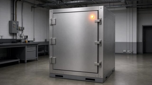 Metal industrial test chamber in an empty laboratory