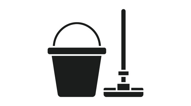 Minimalist vector graphic illustration of cleaning bucket and mop tool for domestic house chores