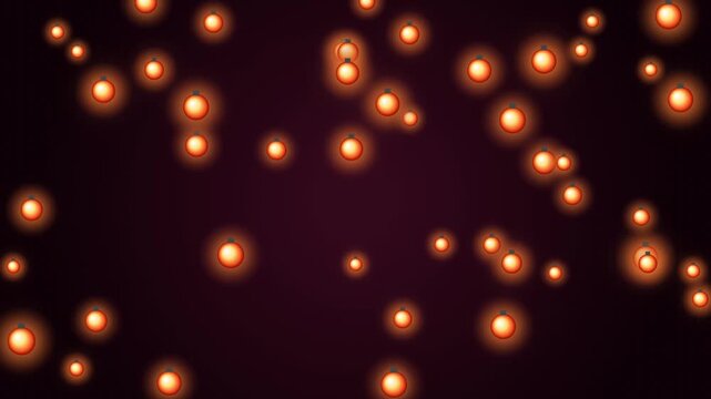 Glowing orange Christmas lights gently float across a dark festive background abstract motion graphic
