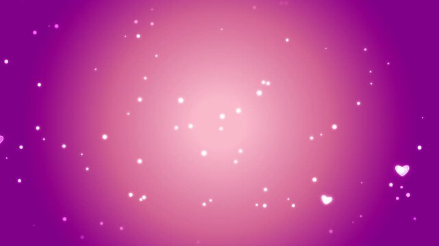 Glowing pink hearts floating on gradient purple background for romantic valentines day celebration