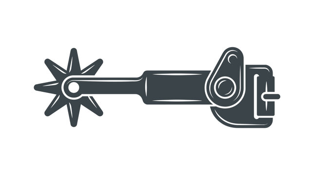 Detailed vector graphic illustration of cowboy boot spur with metal rowel and buckle