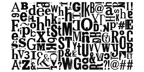 Abstract collage of various black letters and typography symbols on a flat surface ©  creative  marlia