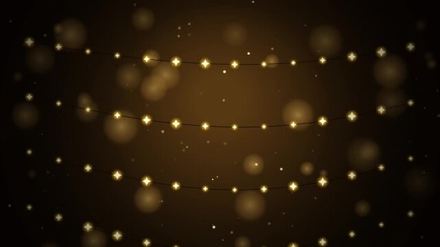 Golden glowing string lights with festive bokeh background creating warm elegant holiday atmosphere e