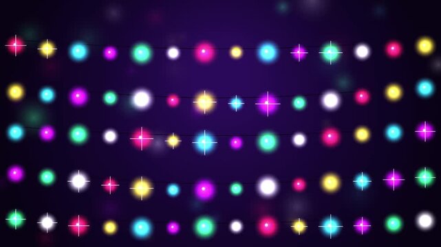 Vibrant animated string lights shimmering on dark background perfect for party and festive celebratio