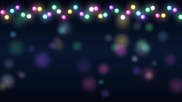 Vibrant Colorful String Lights Garland Loopable Bokeh Animation on Dark Background Festive Holiday Ce