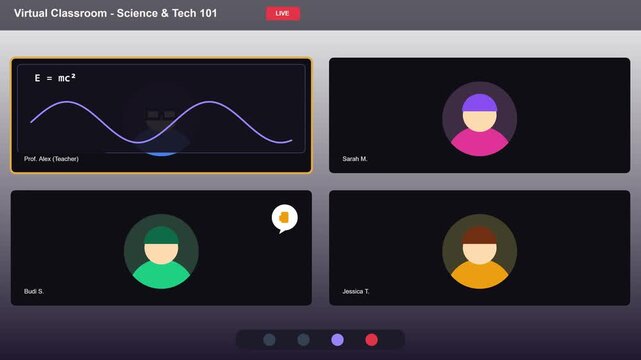 Virtual Classroom and E-Learning Concept Animation of Students and Teacher in a Video Conference