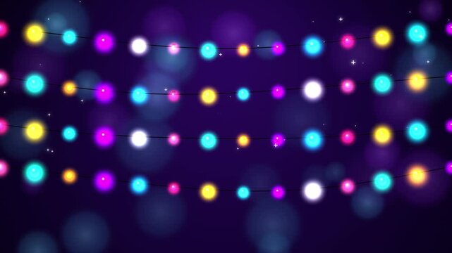 Vibrant glowing string lights creating a festive background with soft bokeh illumination perfect for