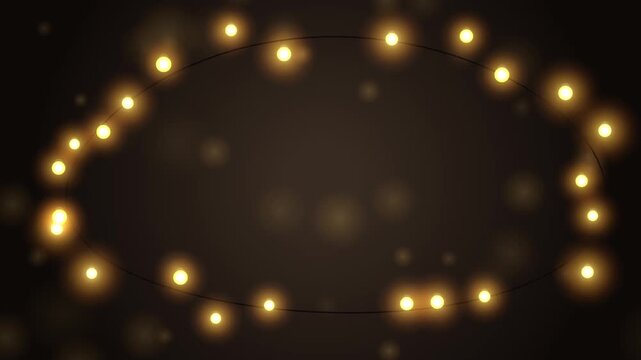 Warm glowing oval frame of decorative string lights shimmering on a dark bokeh background creating a