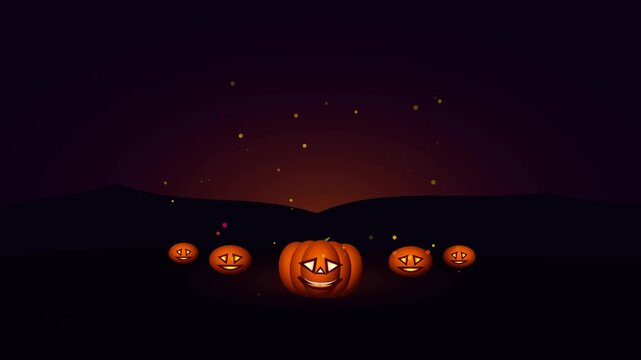 Spooky Halloween Pumpkin Patch Glowing Jack O Lanterns at Night