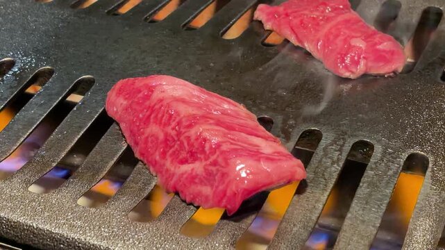 ロースターで焼く牛ハラミ 焼肉