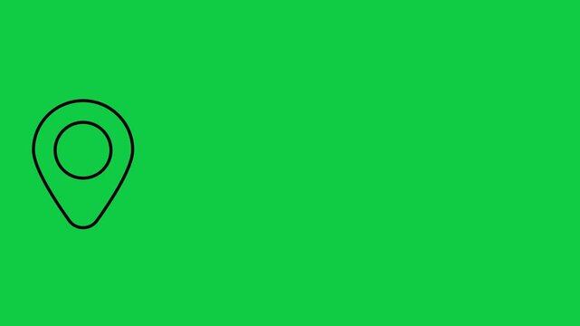 Minimalist black line animation of a location pin map marker icon on a green screen background for travel, navigation, and GPS concepts.