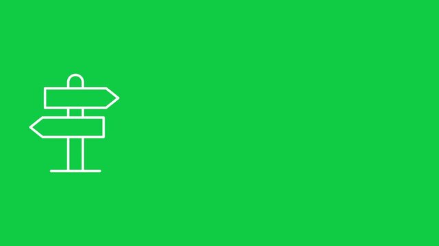 Animated White Outline Signpost Icon with Arrows on Green Screen for Direction Choice Travel and Decision Making
