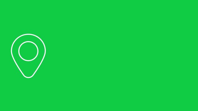 Minimalist white outline location pin icon animation on green screen for map marker and GPS destination tracking.