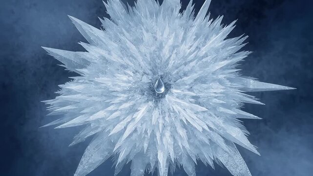 Icy Crystal Formation with Water Droplet