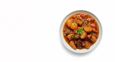 Studio photo of a traditional recipe isolate on white background under soft studio lighting capturing rustic presentation ingredient authenticity and clear dish silhouette ideally suited