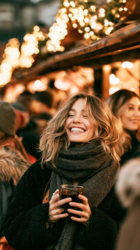 Woman Enjoying Christmas Market &ndash;