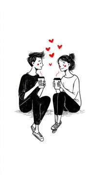 Romantic Couple Coffee Illustration