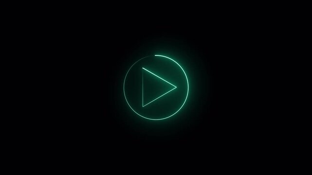 glowing Neon shine play button icon sign with neon circle animation. Audio and video player press stop start buttons animated icon on transparent background in 4k.