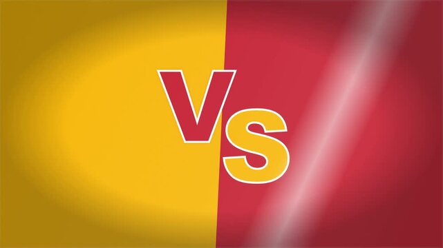 Animated vs text on yellow and red split background