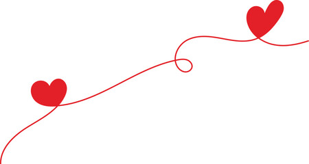 Fototapeta premium Red hearts connected by a flowing continuous line, minimalist vector illustration for romantic greeting cards and wedding invitations