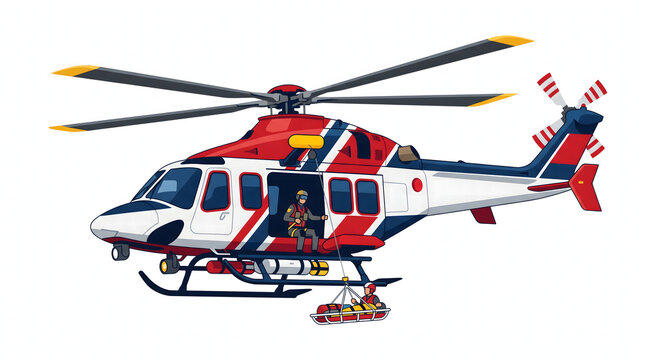 Emergency Rescue Helicopter Carrying Injured Person Illustration