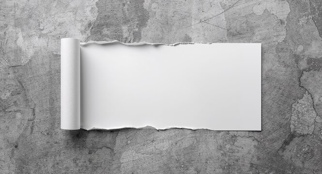 White paper poster ripped torn is glued to the wall with space for text, White torn paper poster glued to wall leaving space for text suitable for marketing and design projects with copy space