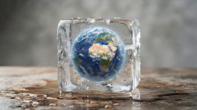 Earth Globe Encased in Melting Ice Representing Global Warming and Climate Change