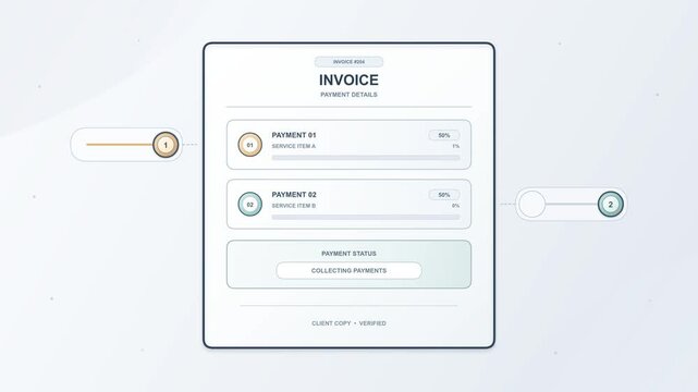 Business invoice payment recorded animation with digital billing document, transaction confirmation and financial record workflow, clean finance motion graphic for accounting, fintech and payments