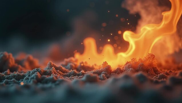 Glowing Flames Dance Over a Smoky Surface