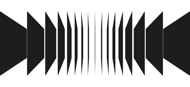 Abstract black and white geometric background with 3D perspective tunnel illusion, receding planes monochrome optical art vector.