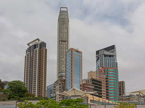 Urban High Rise Skyscrapers Skyline Tsim Sha Tsui Kowloon Hong Kong Cloudy Spring Day Travel