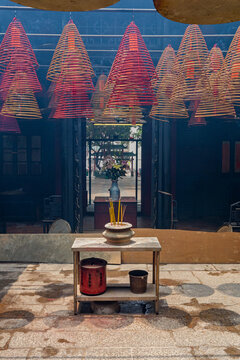 Incense Sticks Offering at Temple Religion Building in Hong Kong