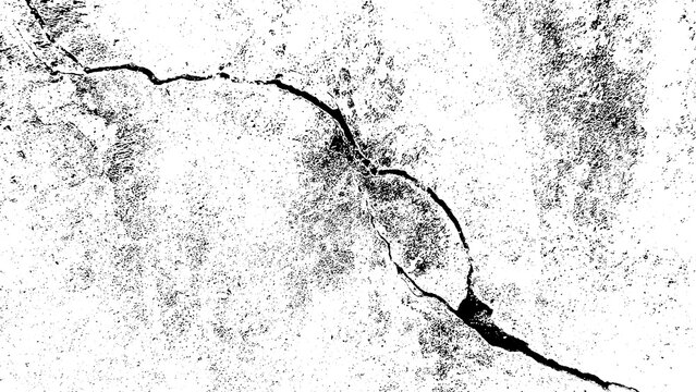 Close up abstract black and white texture of a cracked concrete surface with rough grainy details