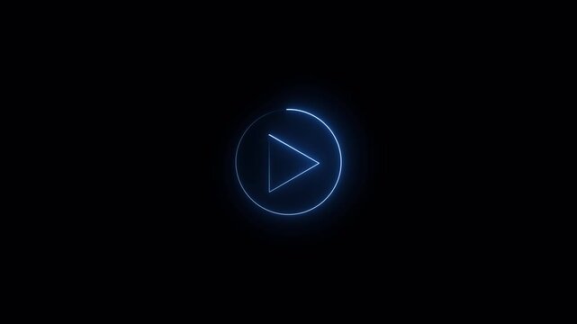 glowing Neon shine play button icon sign with neon circle animation. Audio and video player press stop start buttons animated icon on transparent background in 4k.