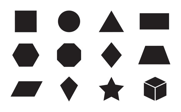 Geometric Shapes Vector Set, Basic Forms Collection, Simple Icons for Design Elements, Black and White Graphic Resources