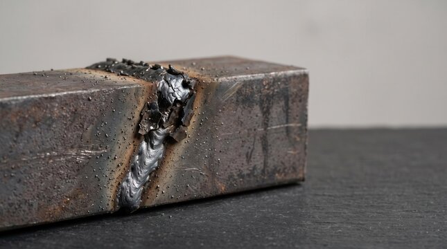 Welded square steel tubing joint covered with welding slag and oxidation scale